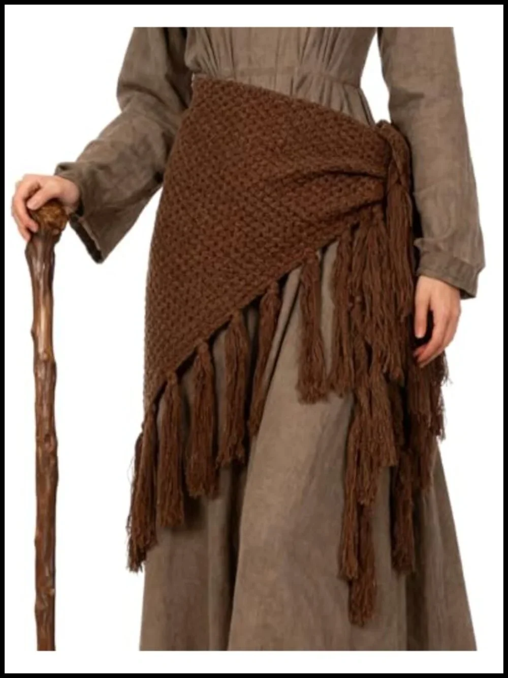 Medieval Witch Fringe Shawl Multi-Functional Wrap Skirt Scarf LARP Costume